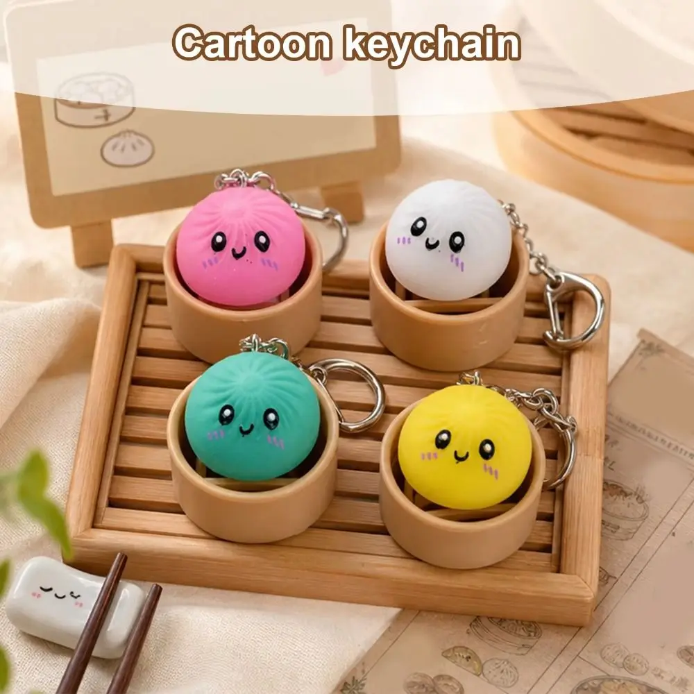 Simulation ith Steamer Mini Dumplings Squishy Cute Pinch Crystal Steamer Bun Toy Fidget Pendant Steamed Bun Keychain Kids Toy