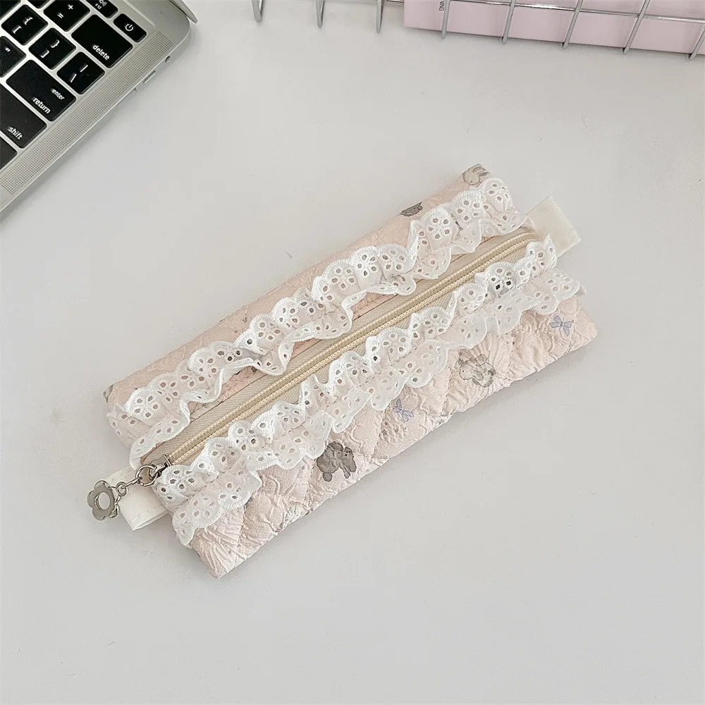 

Fresh Lace Pencil Pouch Cosmetic Bag Large Capacity Flower Pattern Pen Case Cartoon Makeup Bag Stationery Storage Bag
