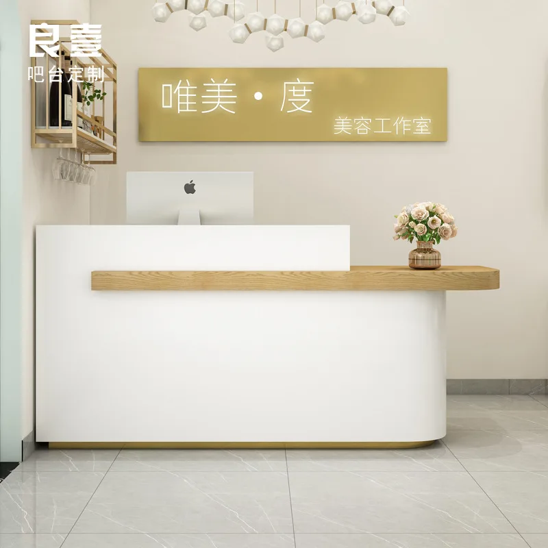 Modern simple white curved small store cashier counter women's clothing nail salon Korean beauty salon front desk reception
