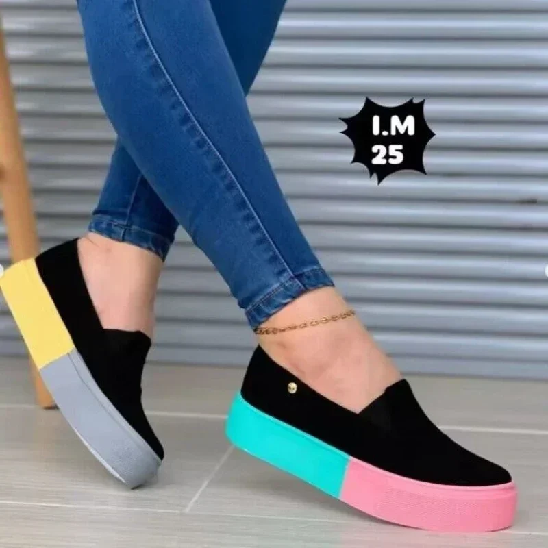 Colored Women\'s Casual Flat Shoes New European American  Fashion Comfortable Soft Sole Casual Sports Shoes Durable Travel