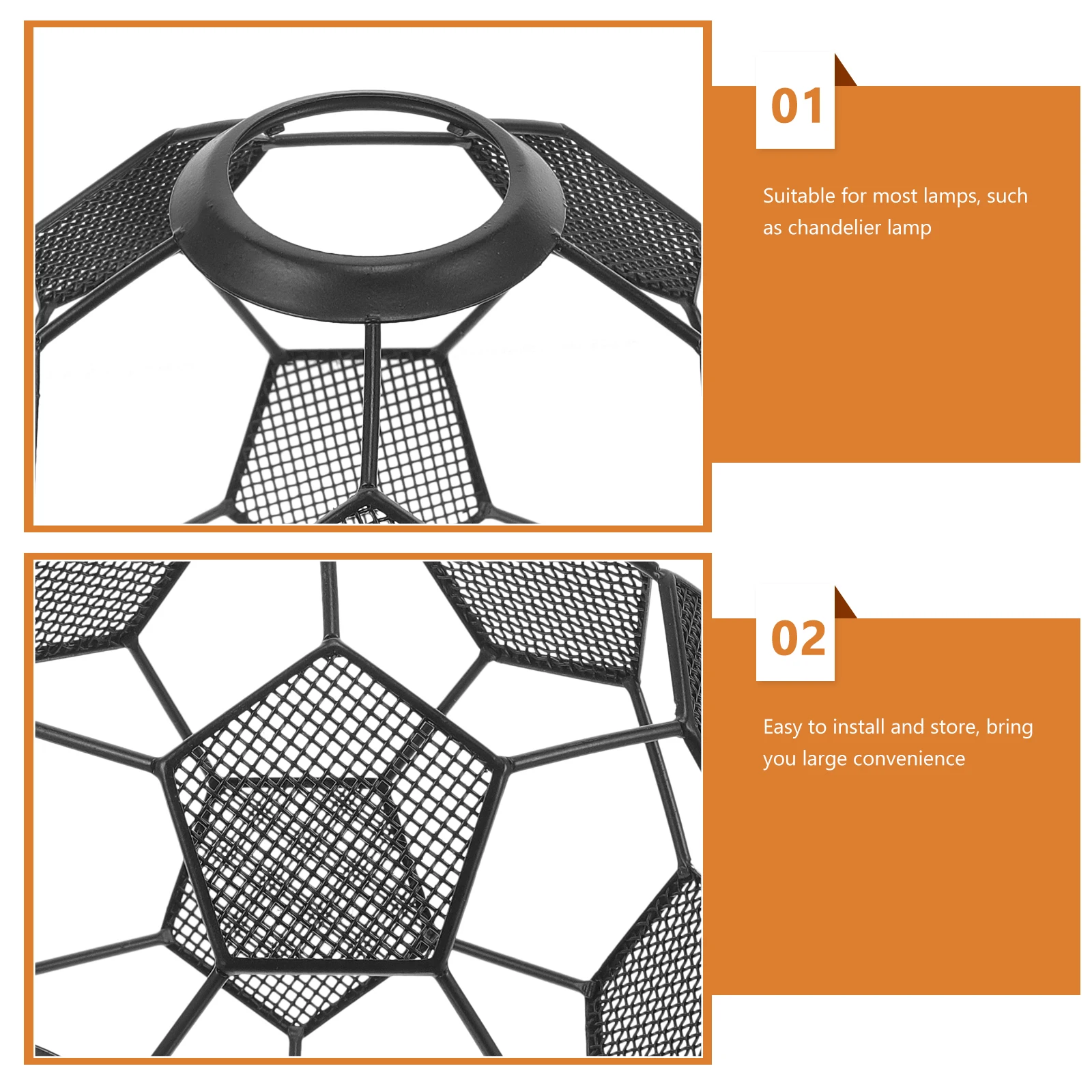 

Football Lamp Hollow Out Metal Light Shade Wire Lampshade Black Cover Soccer Retro Lamp Shade Theme Decorations 145mm