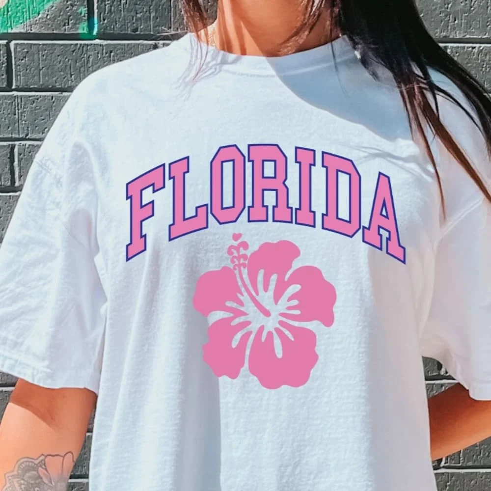 Florida Trendy Comfort Colors T Shirt Vsco Girl Preppy Clothes College Aesthetic Oversized Beachy Shirtns Surf