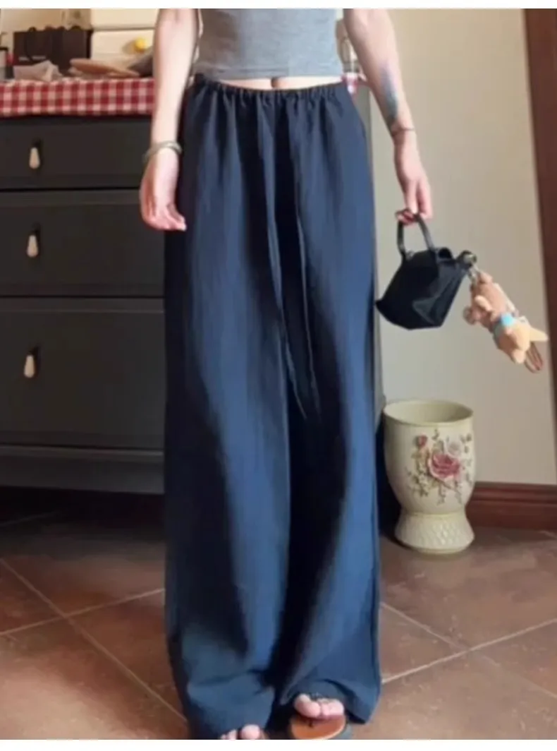 

Брюки женские мешковатые весенние муслиновые легкие эластичные бегуны в стиле минимализм для отдыха в корейском стиле для городского колледжа, повседневные универсальные брюки OL