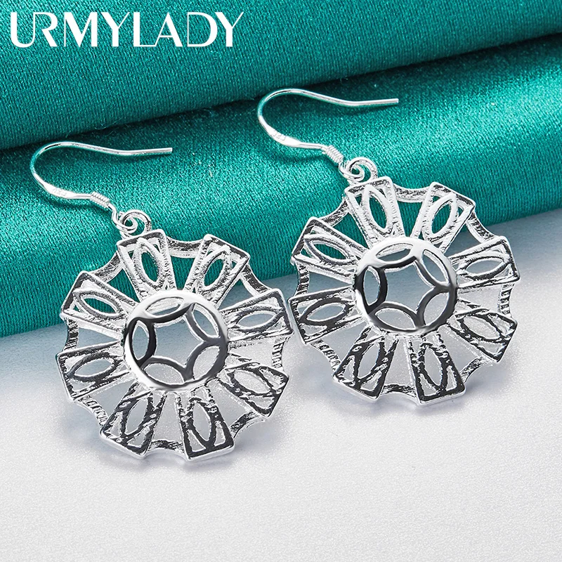 

URMYLADY 925 Sterling Silver Flower Earrings For Women Wedding Engagement Party Gift Fashion Jewelry