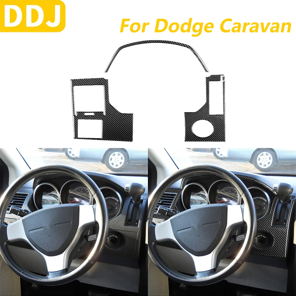 For Dodge Caravan 2008-2010 Carbon Fiber Dashboard Speedometer Air Vent Gear Shift Panel Cover Trim Set Car Accessories Sticker