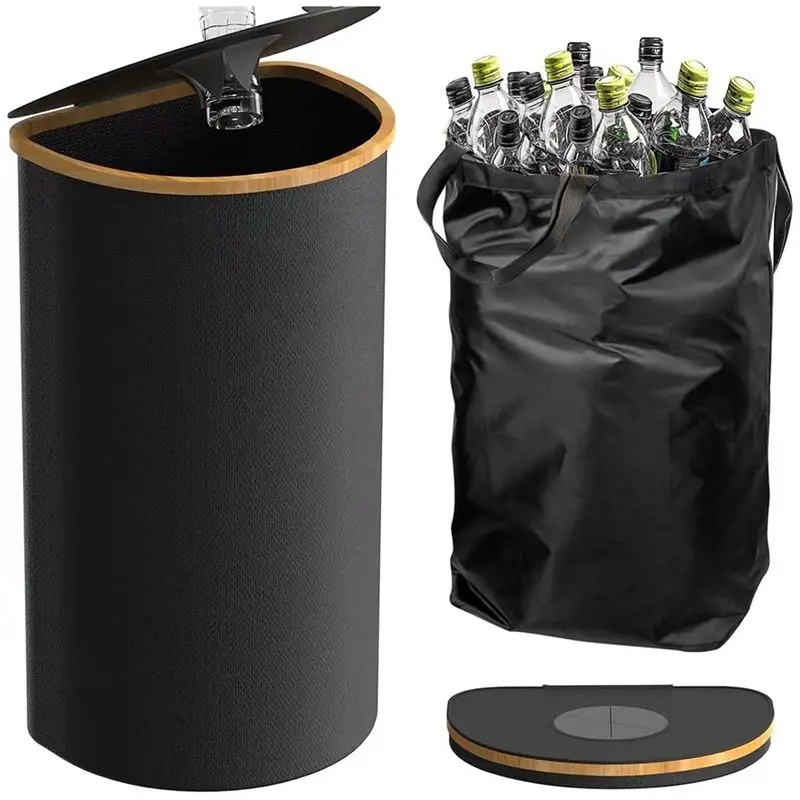 HLZS-Recycling Bins For Kitchen With 1 Removeable Reusable Inner Bags For Bottles Cans Glass Plastice Cartons