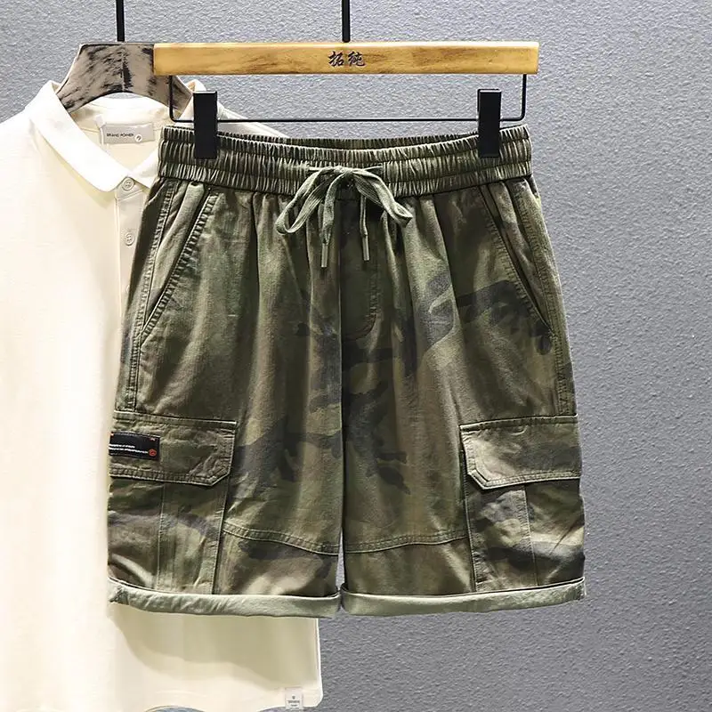 Retro Camouflage Workwear Shorts Men\'s Summer Outdoor Sports Loose plus Size Multi-Pocket Leisure Street Trend Fifth Pants