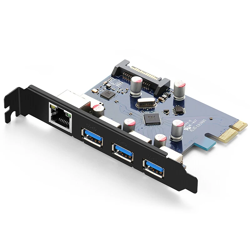 UGREEN PCI-E to 3-Port USB 3.0 + RJ45 Gigabit Ethernet Adapter Multi-Function Adapter Card