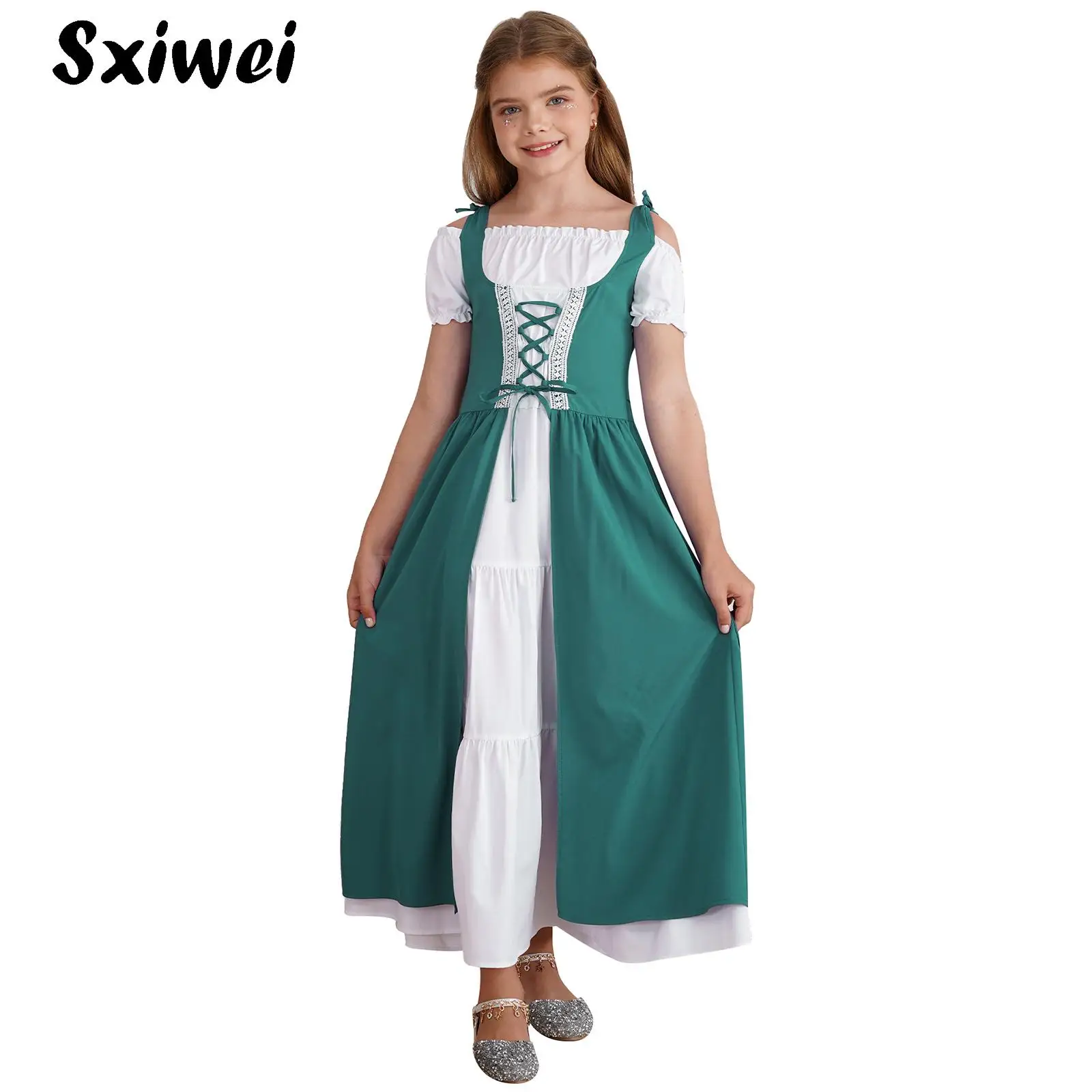 

Kids Girls Medieval Costume Medieval Renaissance Nobility Palace Princess Dress Halloween Victorian Historical Girls Costume