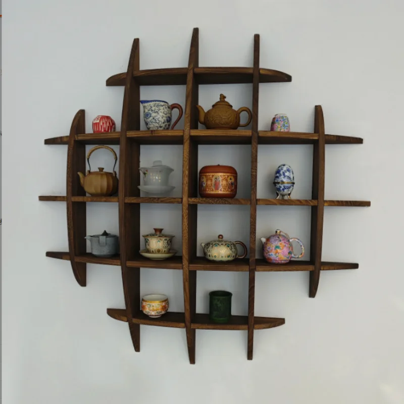 Bo Gui Wooden Wall Mounted Tea Storage Rack, Modern Minimalist Multi-Tier Display Shelf for Tea Set & Home Organizer