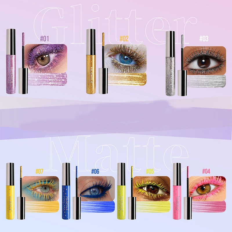 Mascara imperméable à séchage rapide, couleur vibrante, volumateur, maquillage de cils recourbé avec tenue longue durée, baguette à paillettes une pièce pour fête