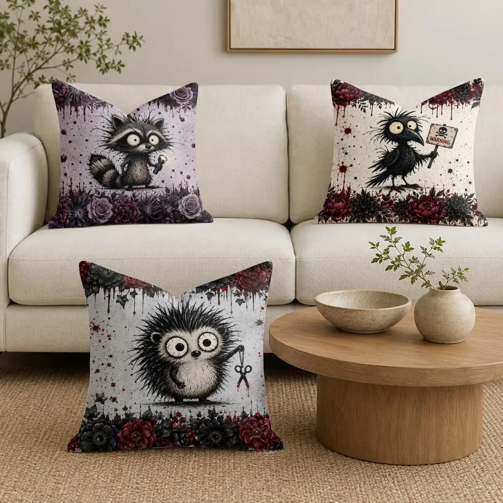 Gothic Animal Slogan Cushion Cover Soft Plush Throw Pillow Cushion Cover｜Double-Sided Printed Pillow Case for Sofa Home Decor