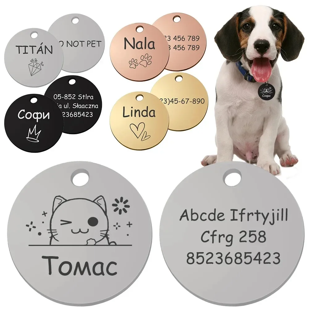 Customized Name Pet Collar Accessory Engraved Circular ID Tag Custom Name Anti-lost Pet Identification Necklace Gifts for Pets