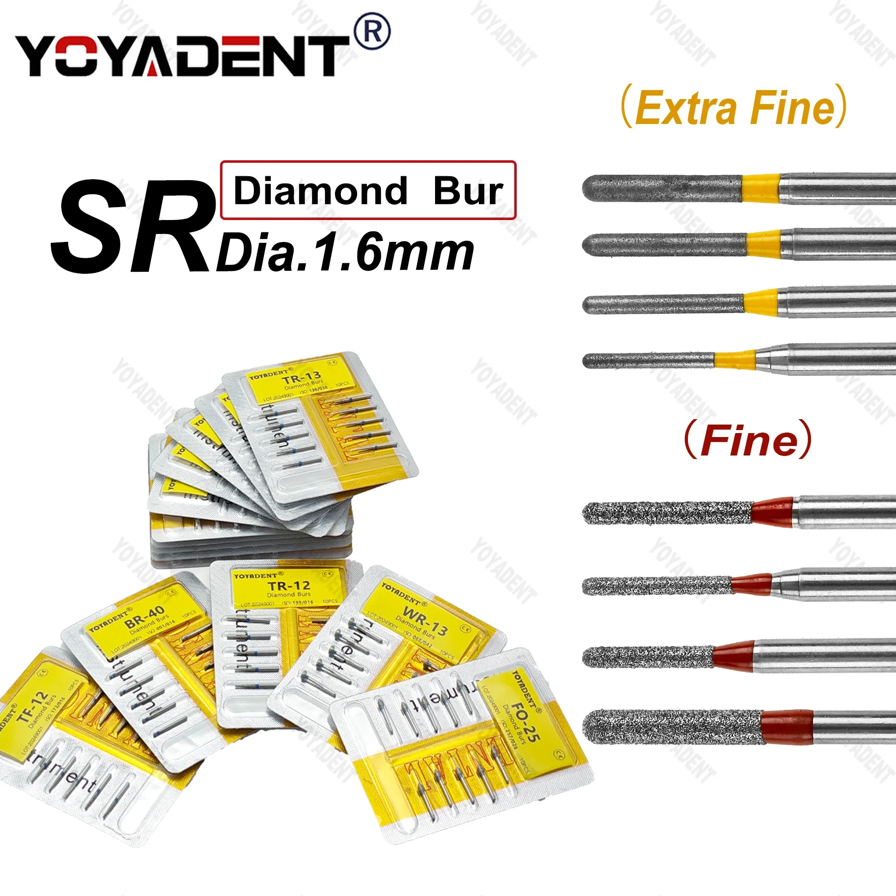 10Pcs/Pack SR Type Fine/Extra Fine Dental Burs Diamond Burs Dentistry Drills For High Speed Handpieces Dentist Tools Dia.1.6mm