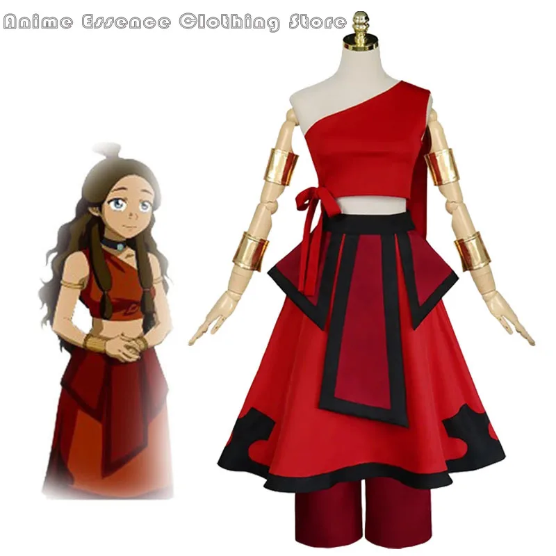 Anime Avatar The Last Airbender Cosplay Wigs Hair Katara Fire Nation Cosplay Costume Red Uniform Adult Women Halloween Carnival