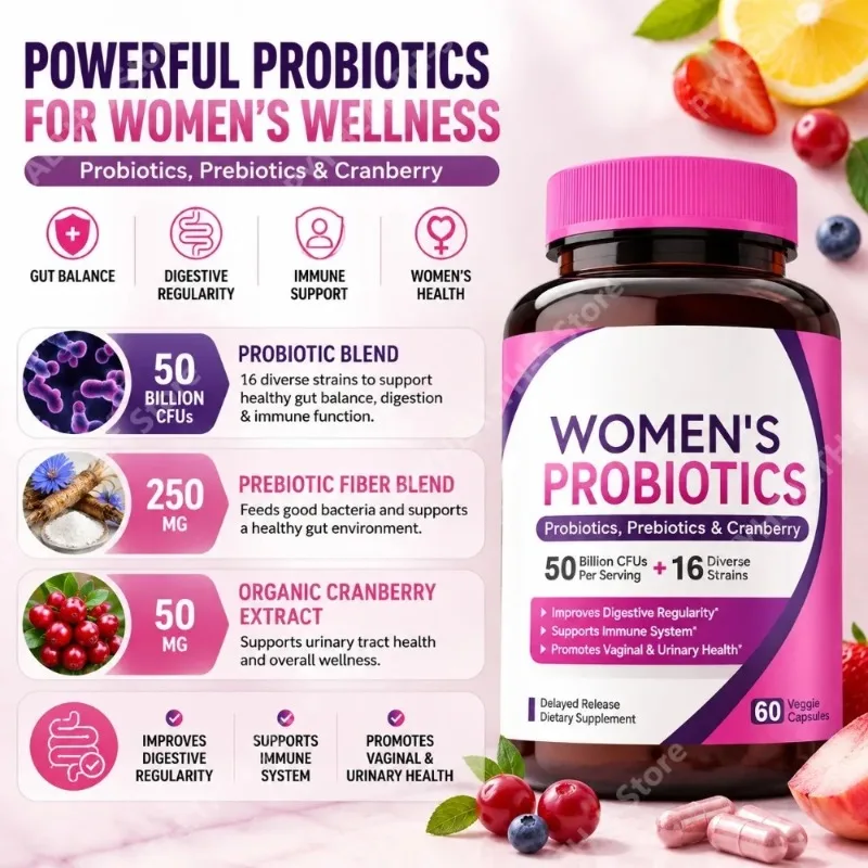 Women Probiotic Capsules 50 Billion CFU Promotes Gut Comfort 16 Strains Prebiotic Caring Vaginal and Urinary 60 Veggie Count