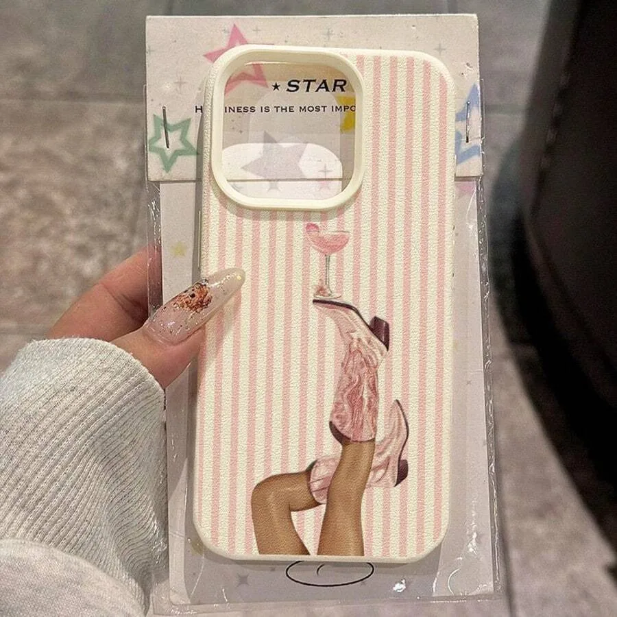 

Retro Western Cowboy Boot Striped Pattern TPU Soft Phone Case For iPhone 17 Pro Max 16 Plus 15 14 13 12 11 XS X XR 16E Air Cover
