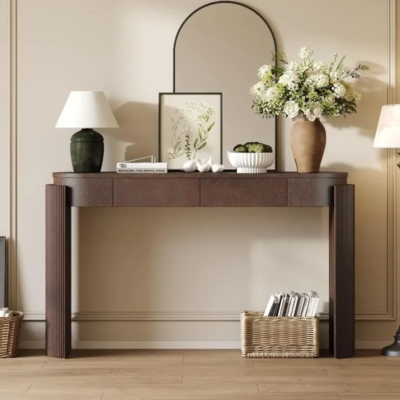 LKTART Sofa Table with Oval Top and, Entryway Console Table with Fluted Design for Hallway,Foyer,Entry and Living Room
