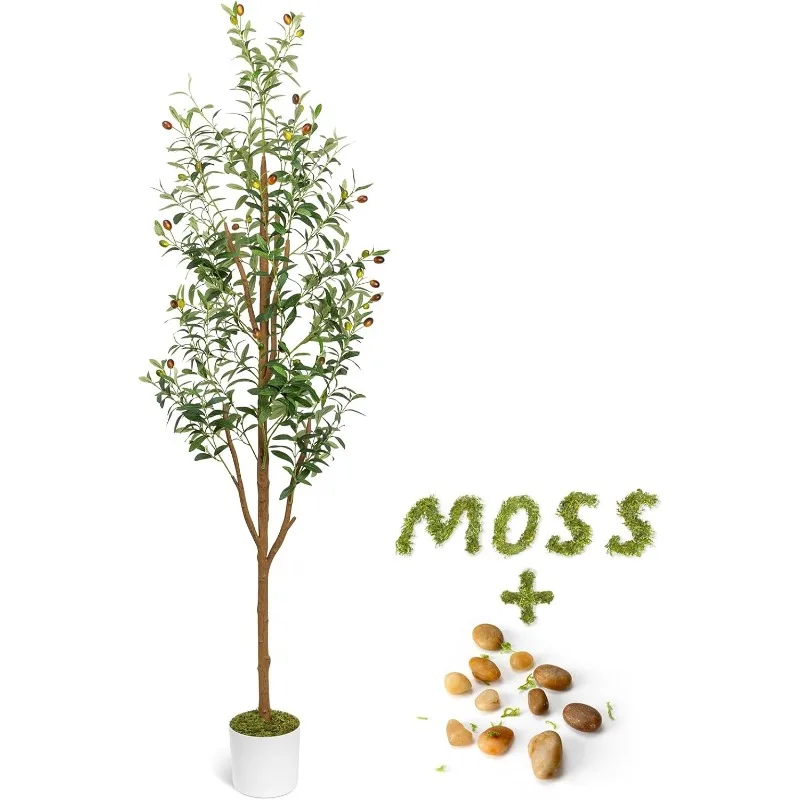 

Large Faux Olive Tree for Indoor with White Planter, Tall Fake Olive Silk Tree Realistic Olive Plants with Branches and Fruits