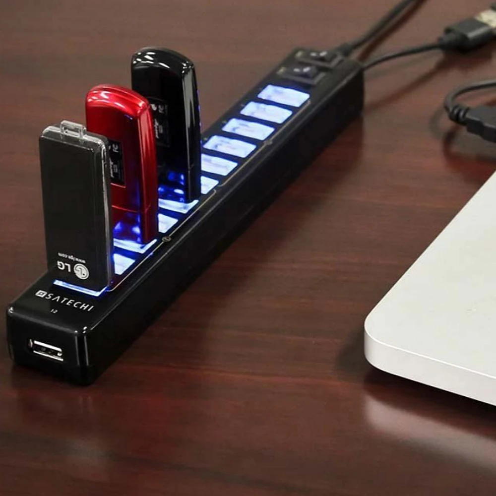 

USB-хаб на 12 портов USB 2.0, многопортовый USB-разветвитель с адаптером питания EU/US для Macbook Air, ноутбуков и ПК