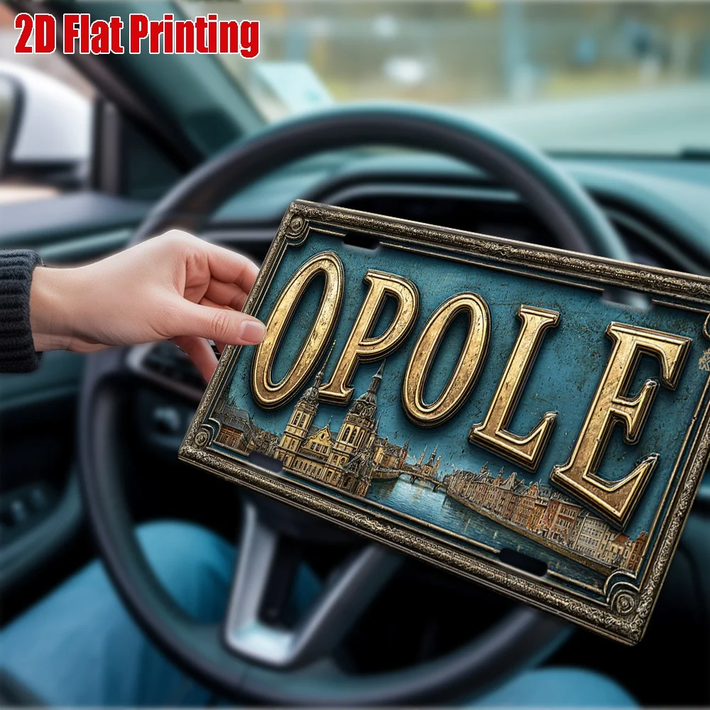 2D Flat,1pc Vintage Metal Sign, Outdoor Plaque Wall Decor 12*6in, Opole Cityscape Aluminum Sign, Suitable for Living Room