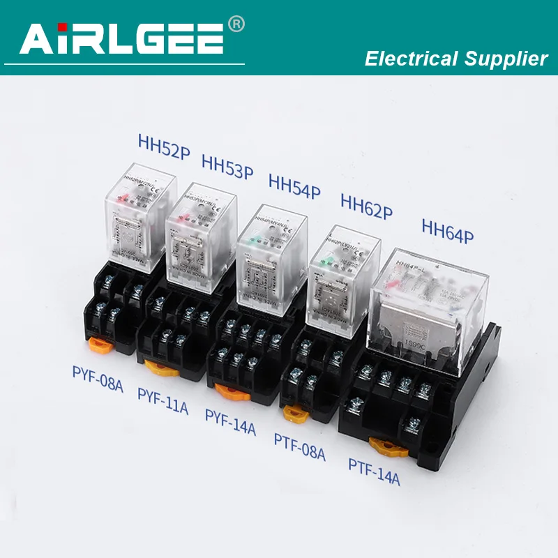 HH52P HH53P HH54P HH62P(JQX-13F) HH64P Mini Middle Electromagnetic Power Relay DC12V 24V AC110V 220V Coil  With Socket