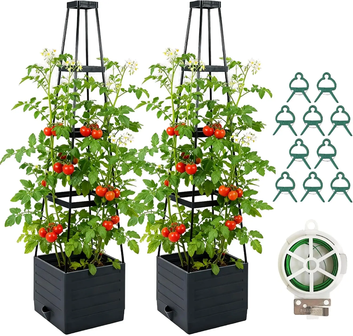 

Набор из 2-х приподнятых грядок-клумб с решеткой, 57 дюймов, самополивающиеся горшки для томатов, опоры для вьющихся растений, каркасы для томатов