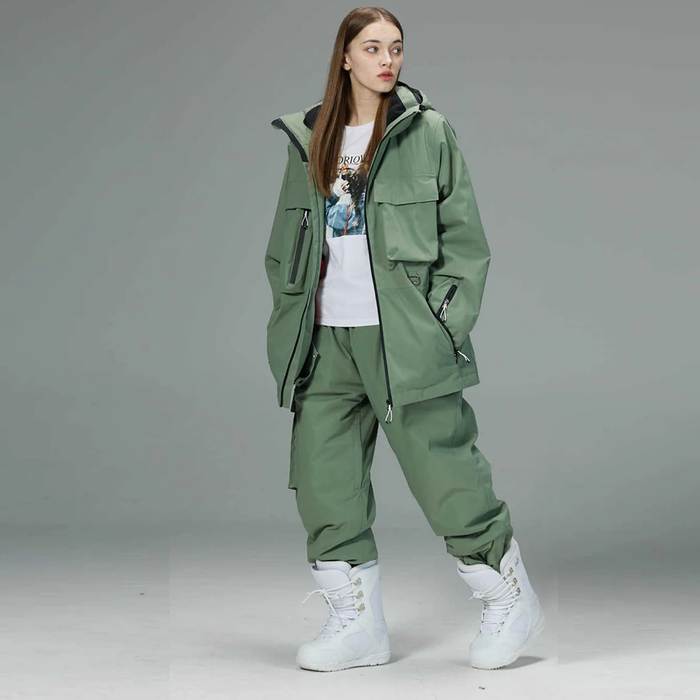 

2025 new women's and men's single and double snowboard suits: loose water-resistant and warm ski pants + ski jackets