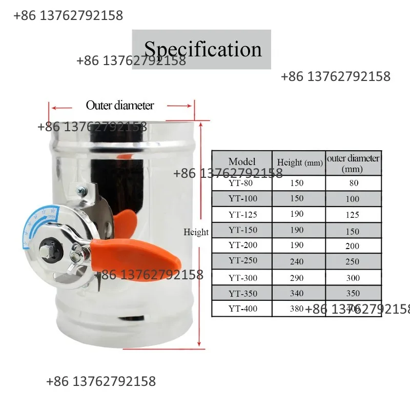 Stainless Steel Manual Air Duct Damper, Ventilation Pipeline Adjustment Valve, Available Sizes 80-400mm Diameter