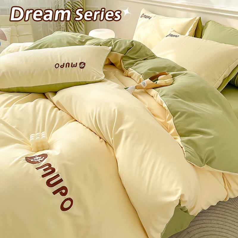 Solid Color Duvet Cover Washed Cotton Bedding Set Duvet Cover with Zipper, Pillow Cases,Embroidered Bedspread Super Soft