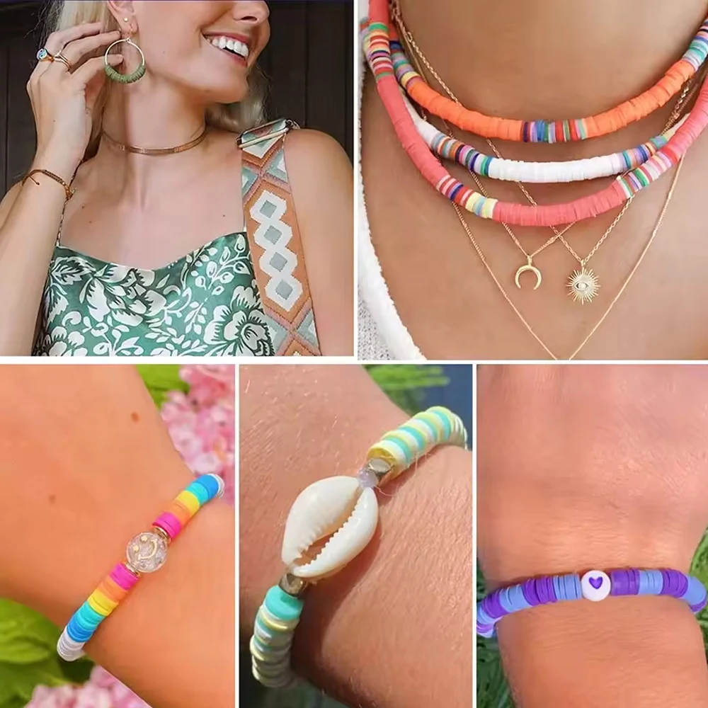 300 Stück 6mm Flache Runde Polymer Clay Perlen Handgefertigte Scheiben Lose Abstandsperlen für Schmuckherstellung DIY Armband Halskette Heishi Perlen – Detail 35