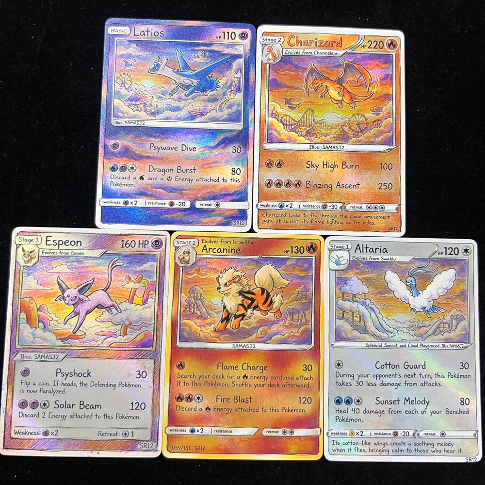 cartas-pokemon-ptcg-estilo-arte-com-lapis-colorido-colecao-de-cartas-charizard-latios-espeon-arcanine-altaria-cartas-holo-presente-pokemon