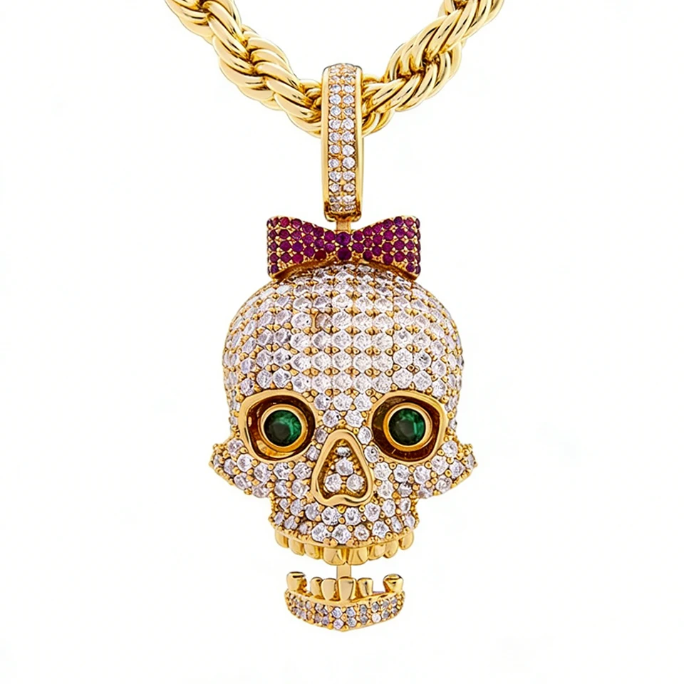 

VANAXIN Iced Out Skeleton Skull Pendants Necklace for Men 14k Gold Plated Hip Hop Cubic Zirconia Paved Bling Rapper Jewelry