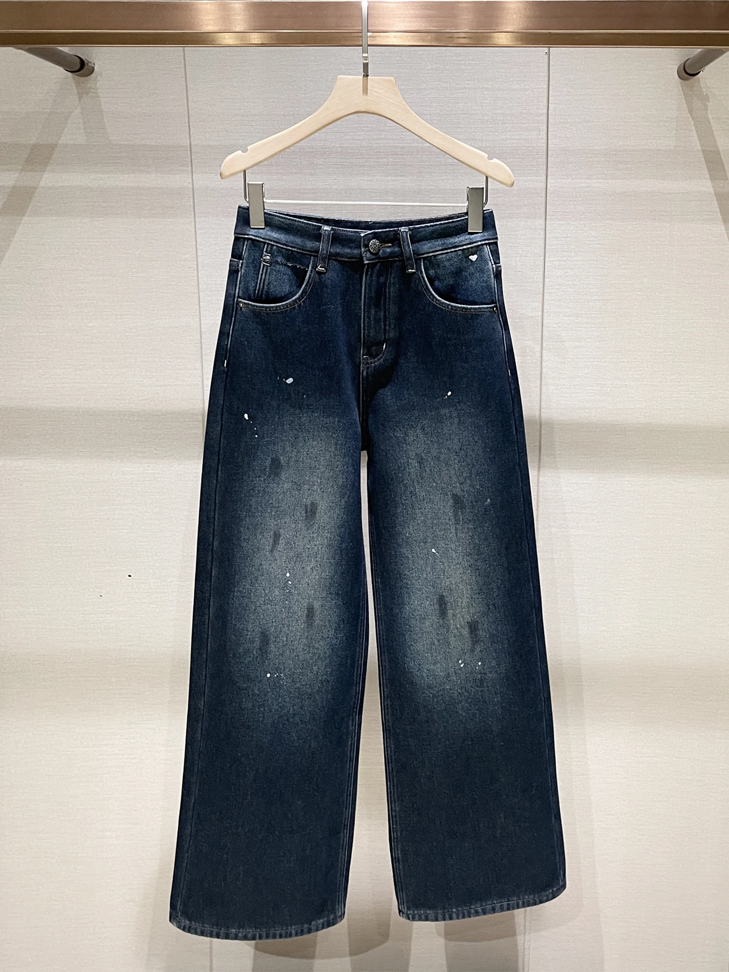 

Джинсы с высокой талией, прямые, облегающие, с начесом, в американском ретро-стиле, однотонные, повседневные