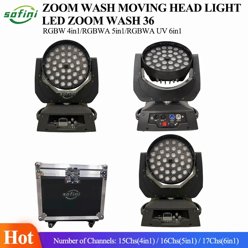 

1-2 шт. Светодиодный светильник Zoom Wash 36x18 Вт Rgbwauv 6in1 с подвижной головкой Flycase Lyre Wash Zoom 36x18 Вт Rgbwauv 6in1 Moving Head Wash Light