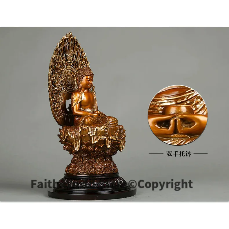 34 cm LARGE # High grade Buddha figure HOME hall TOP efficacious Protection Buddhism gold-plated bronze buddha figure statue