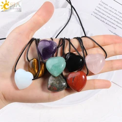 Natural Stone Love Heart Necklace Healing Amethysts Unakite Tiger Eye Pink Quartz Crystal Black Obsidian Pendant for Women H469