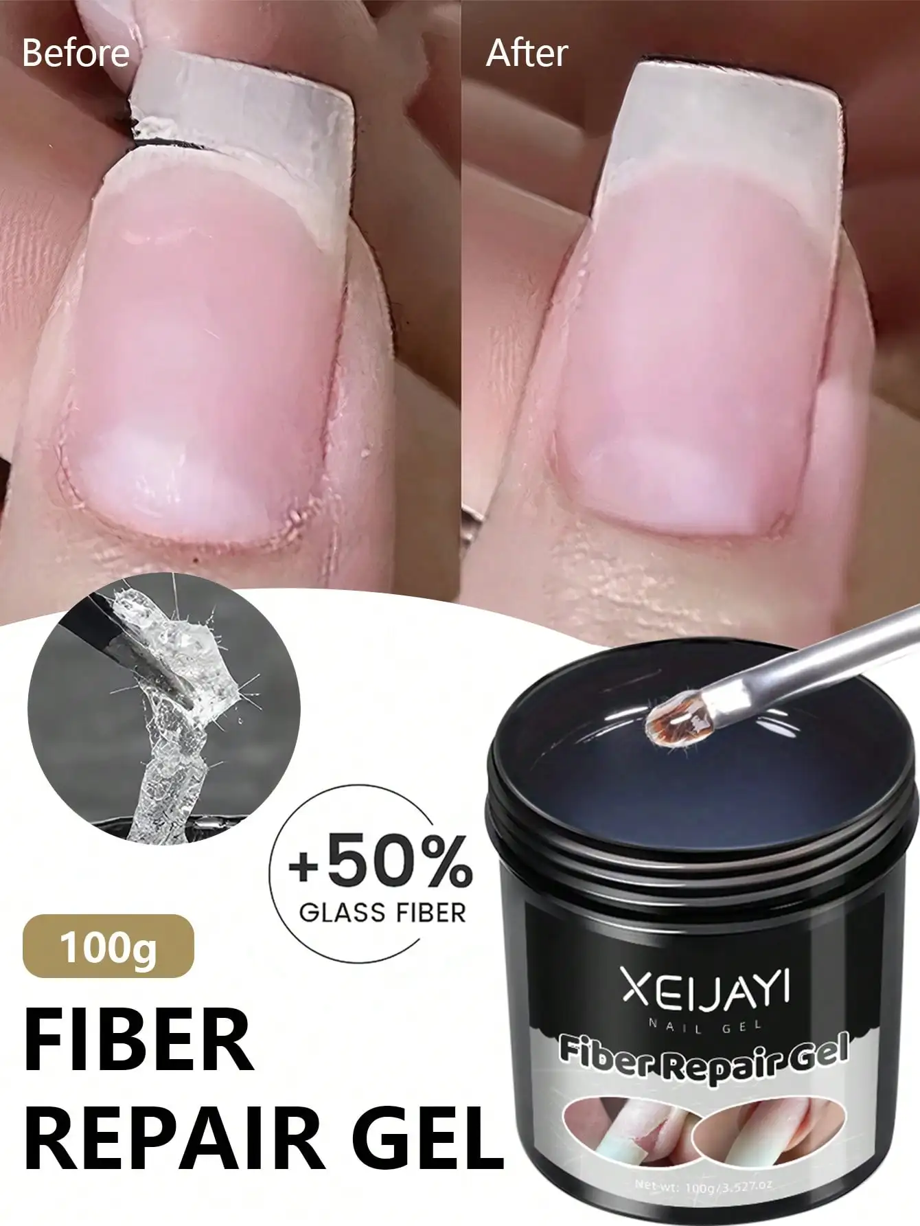 XEIJAYI 1pc 100g New Fiber Repair Gel Reinforced Nail and Nail Salon Specific UV/LED Long-Lasting and Firm