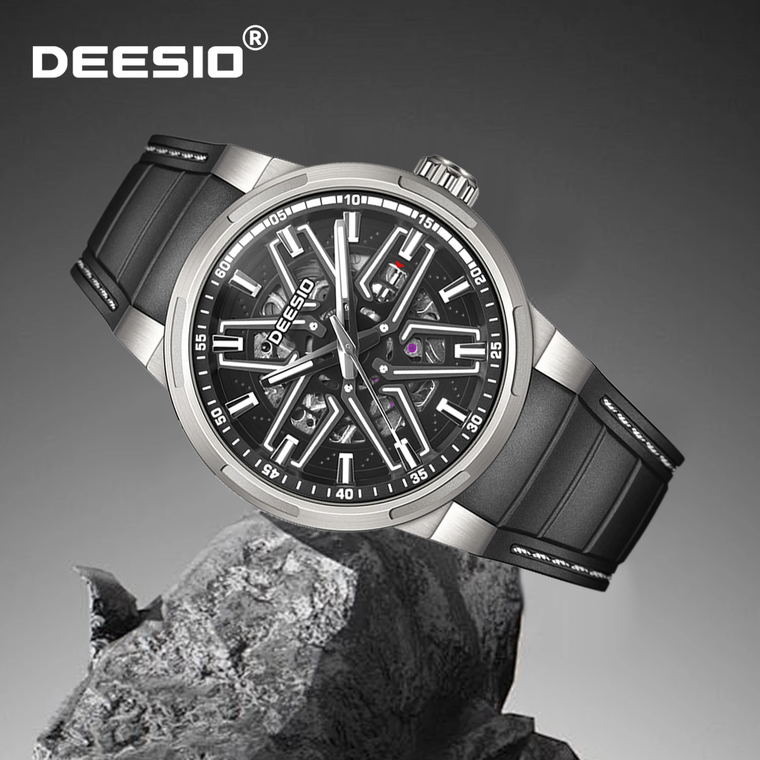 

Deesio мужские автоматические механические часы из натурального силиконового ремешка деловые повседневные часы с календарем даты водостойкие светящиеся наручные часы подарок