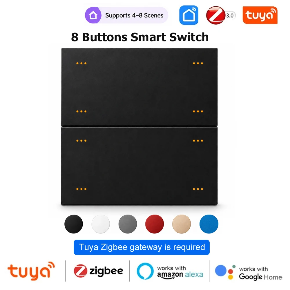 M9 Tuya Zigbee 8-Key Aluminum Smart Switch Home Assistant Compatible with Google Home Apple Home Amazon Alexa Supports Matter