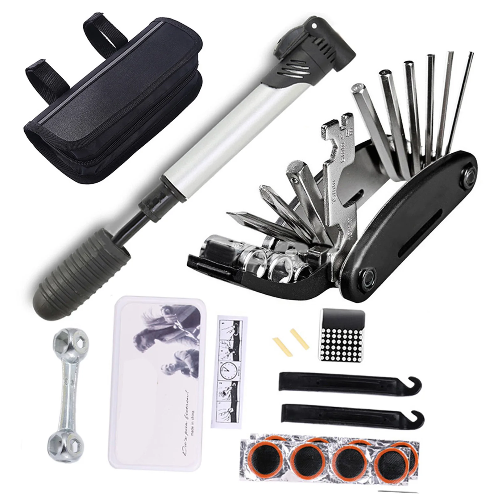 AliExpress NONE Bike Tyre Repair Tool Kit 16 in 1 Multi-Function Bicycle Tool Kit with Mini Pump, Cycle Mechanic Repair Tool with Tire Patch