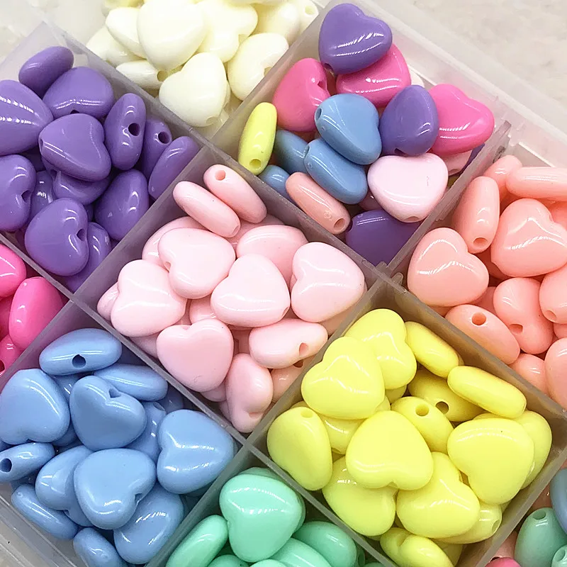 New 10mm 12mm 14mm Colourful Heart Shape Acrylic Loose Spacer Beads for Jewelry Making DIY Bracelets Necklace Accessories