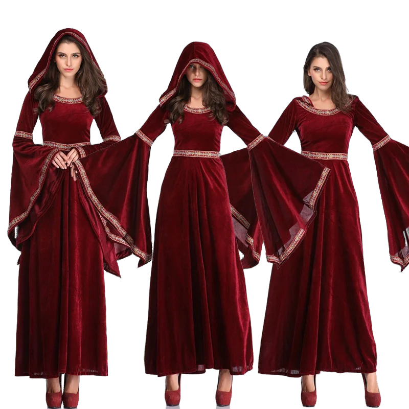 

Medieval retro costumes Witch robes Halloween clothing Christmas female dress up Santa Claus Stage performance Evening Party