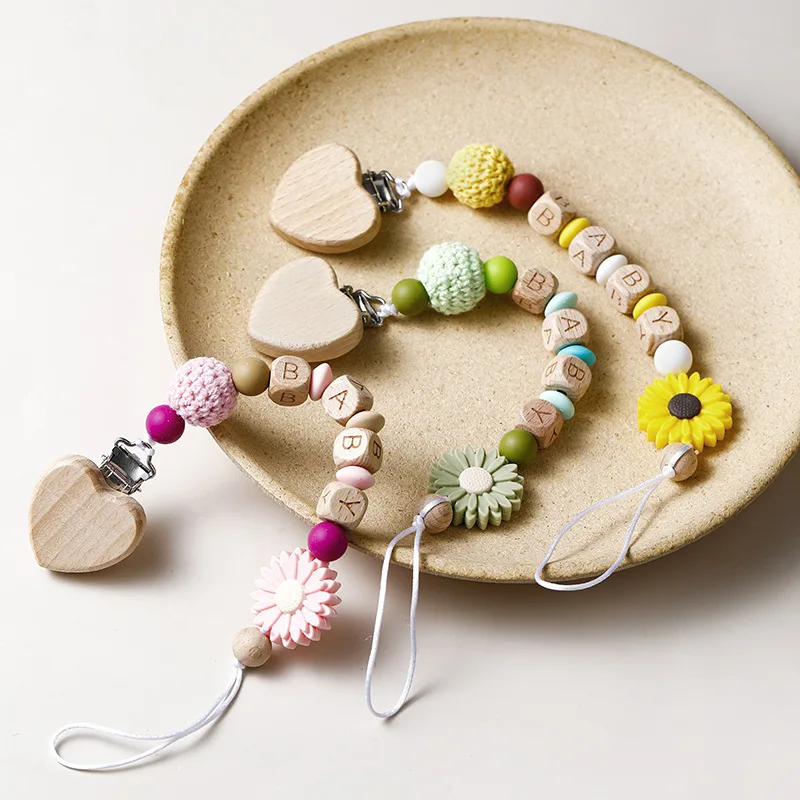 

Baby Personalized Name Pacifier Clip Silicone Daisy Nipple Dummy Holder Chains Infant Feeding Clips Nursing Teething Chew Toys