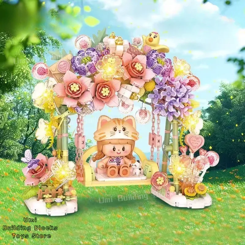 

Flower Swing Sakura Assembling Building Blocks Toys Spring Fun Building Blocks Flower Desktop Ornaments Model Holiday Gift