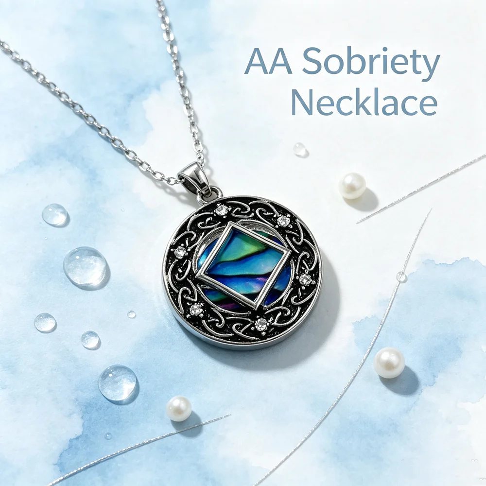 AA Sobriety Alcoholics Anonymous Pendant Necklace, Celtic Knot with CZ Inlay Jewelry Gift for Men Women Sobriety Milestone.