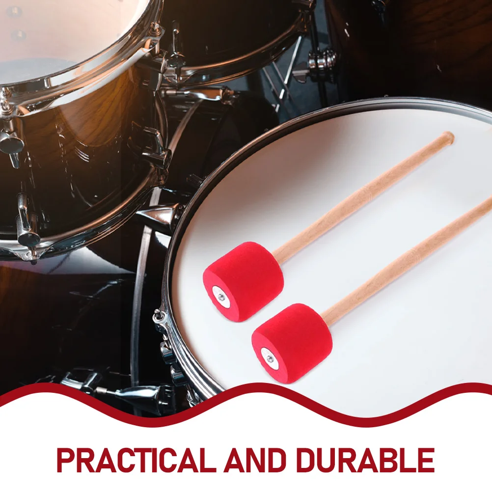 

2 Pairs Drum Mallets Wood Handle EVA Foam Lightweight Drumsticks Wood Handle Drumsticks Replacement Percussion Accessories Red