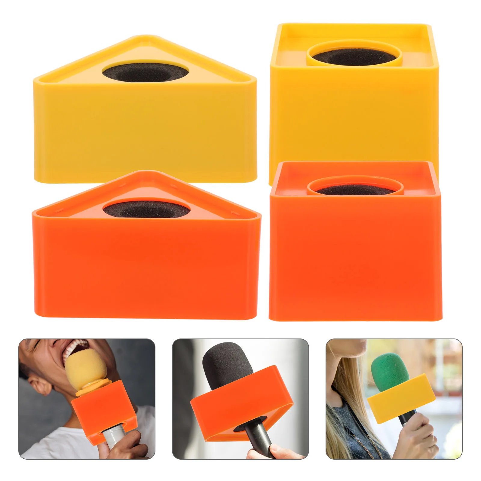 

4pcs Triangular Square Station For Handheld Microphone Interview Broadcast Abs Shell Sponge Insert Lightweight Portable Design