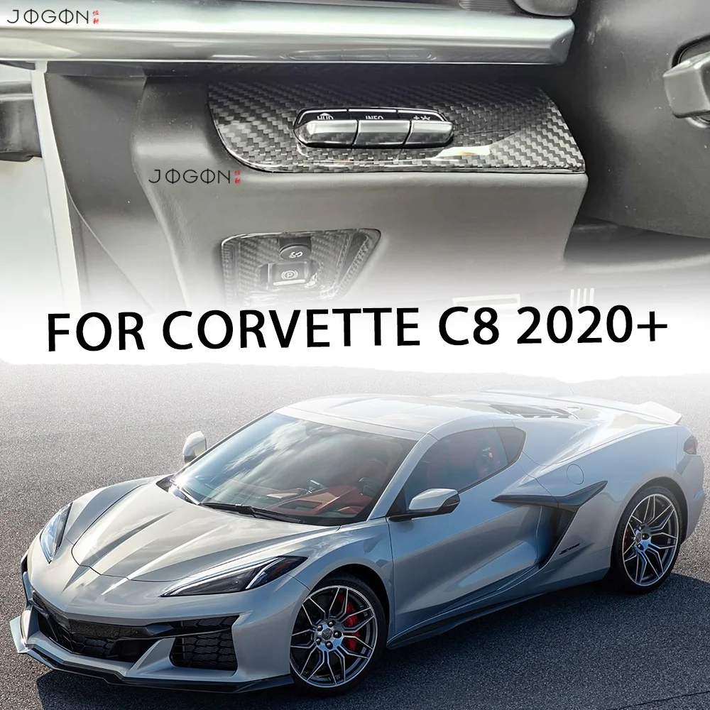 100% Real Carbon Fiber Automotive Console Headlight Button Frame Cover For Chevrolet Corvette C8 Coupe Convertible 2020-2026