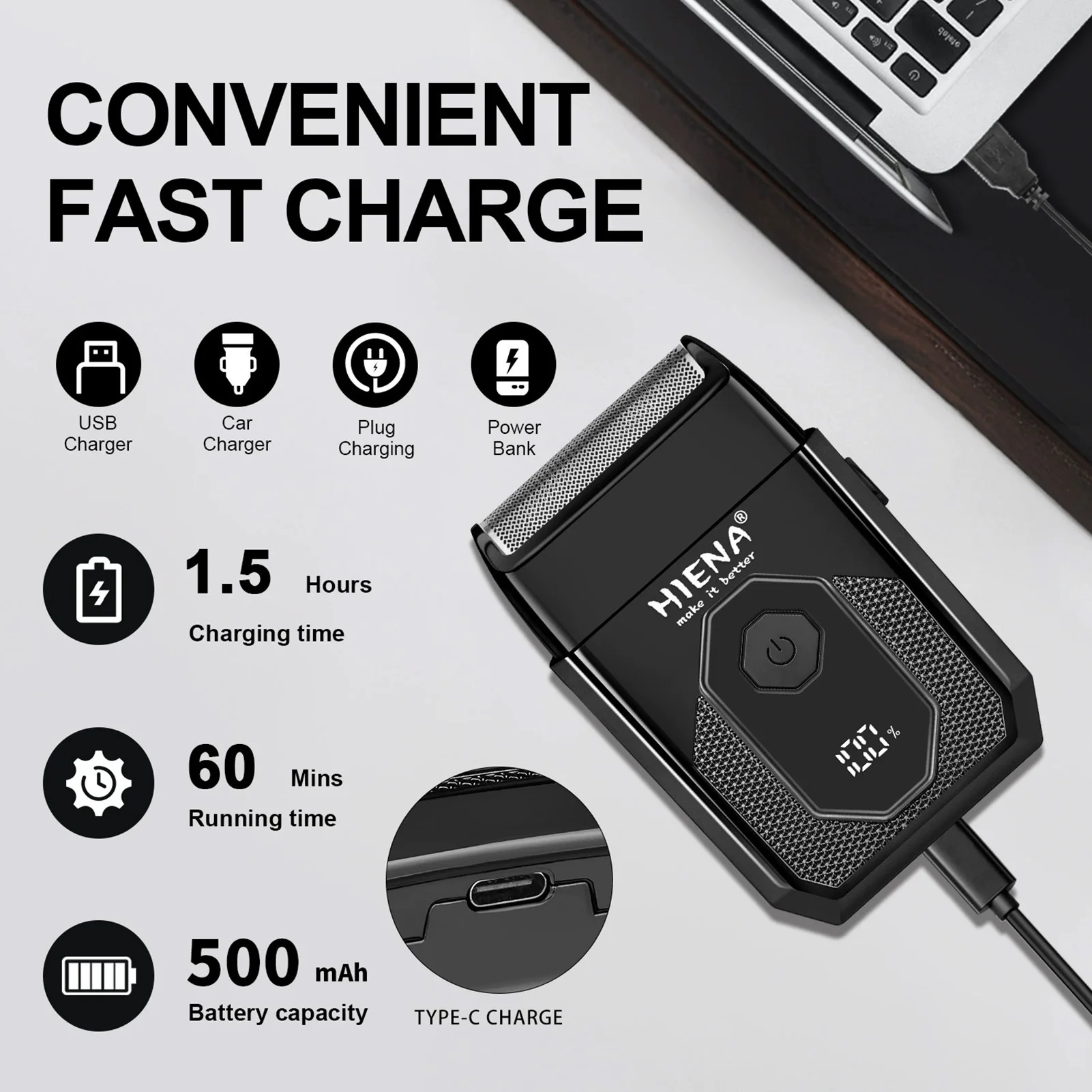 HIENA Beard Shaver For Men Portable LED Display Electric Razor Professional Grooming Hair Cutting Machine Hair Clipper Kit